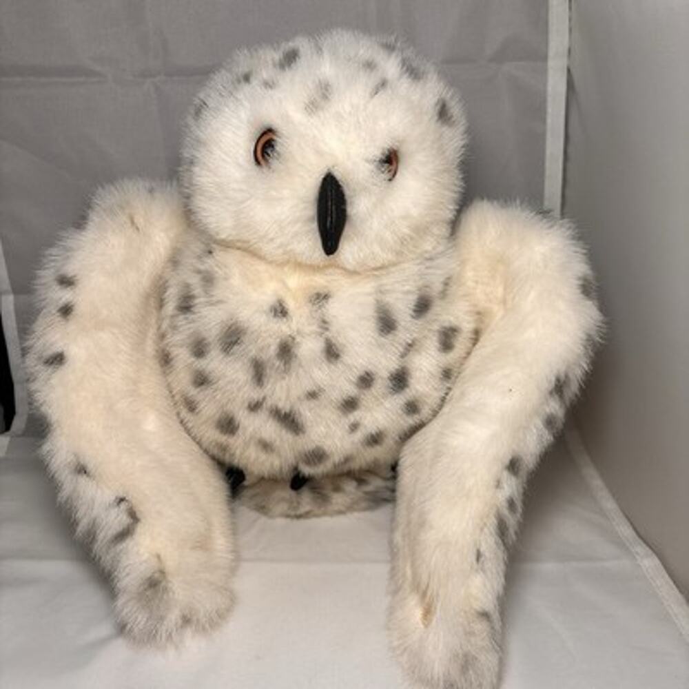 Folkmanis Snowy Owl Puppet 10” White Gray Plush Bird Wildlife Hand Puppet